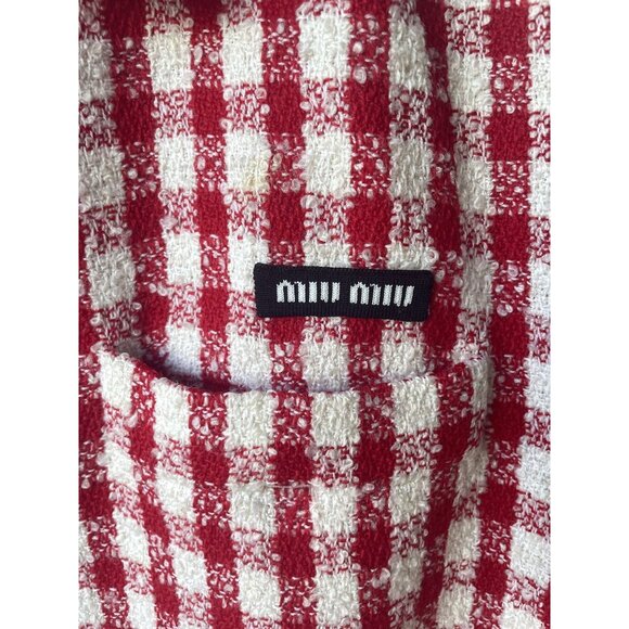 Miu Miu Red & White Checkered Button-Up Jacket With Pockets Made In Italy Wool B - Picture 3 of 9